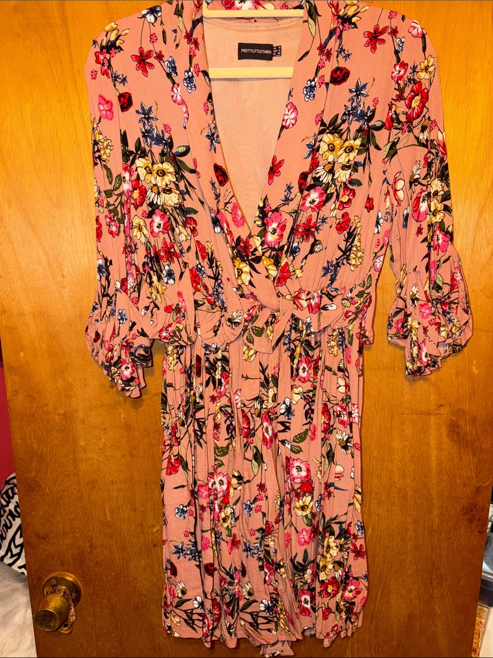PrettyLittleThing Peach Floral Midi Wrap Dress